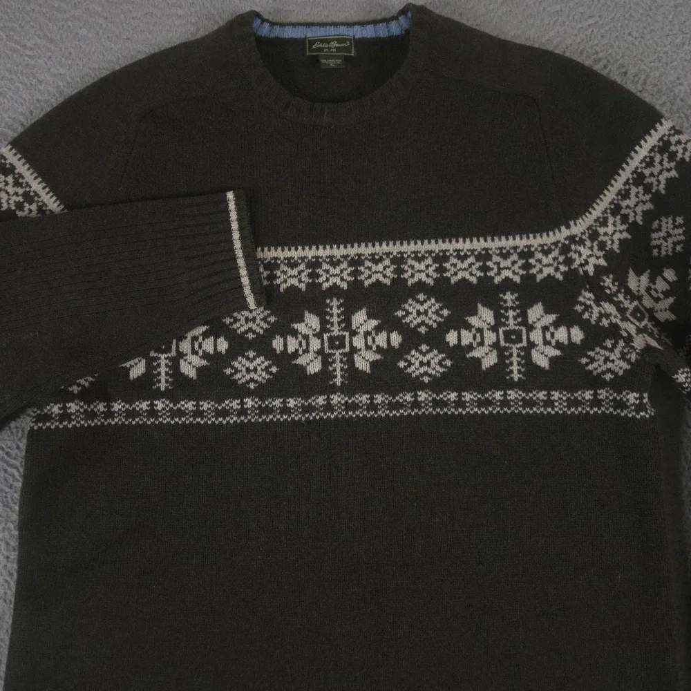 VINTAGE Eddie Bauer Sweater Men XL Tall Green Nordic Lambswool Fair Isle Y2K 90s - Picture 1 of 9